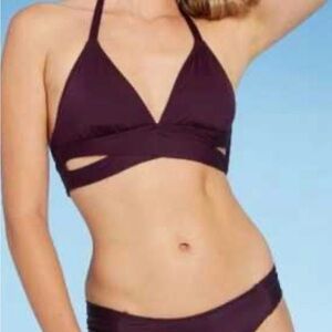 Kona Sol Women’s Faux Wrap Burgundy Bikini Top